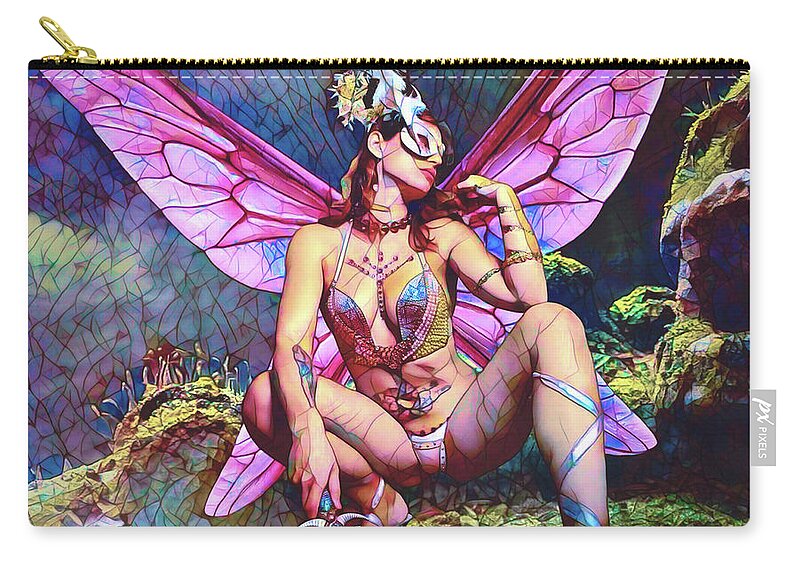 Dark Zip Pouch featuring the digital art Fairy Magic Stained Glass by Recreating Creation