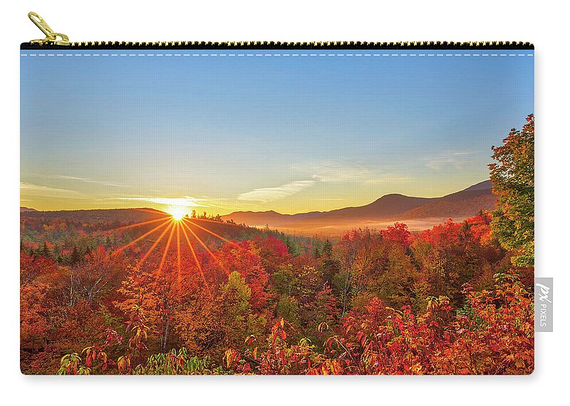 New England Nature Zip Pouch featuring the photograph Fall Colors Kancamagus Highway Sunrise by Juergen Roth