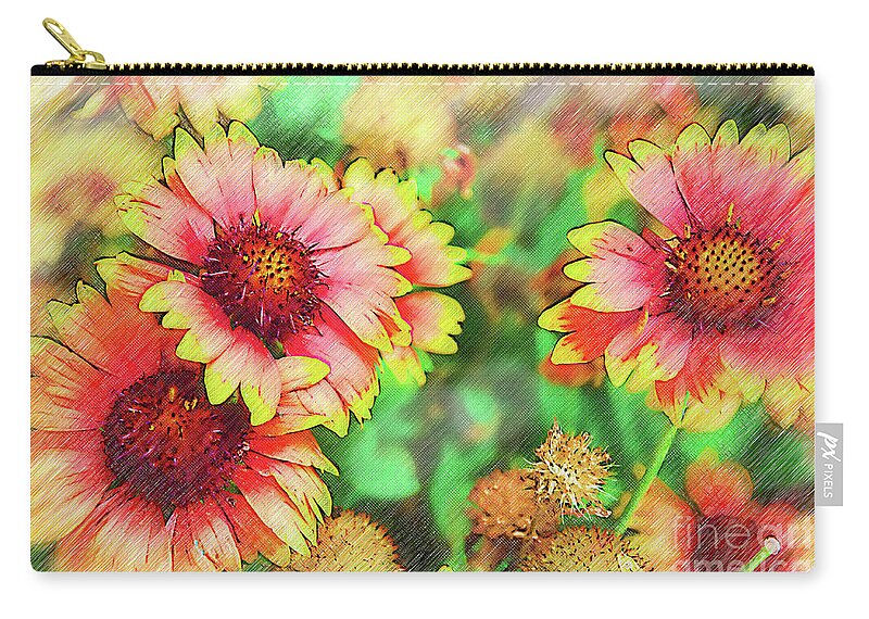 Flowers Zip Pouch featuring the digital art Fall Flowers Sketched by Kirt Tisdale