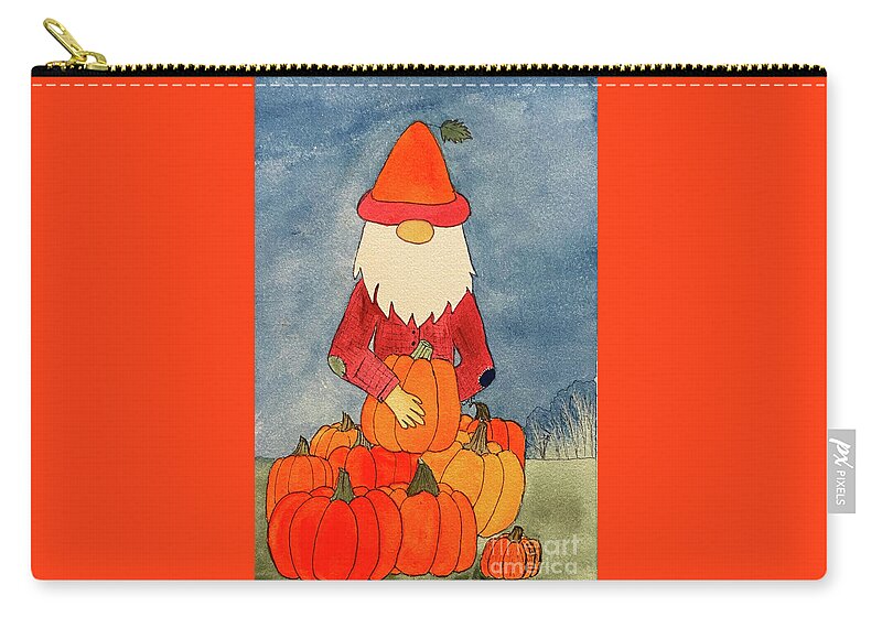 Fall Carry-all Pouch featuring the mixed media Fall Gnome with Pumpkins by Lisa Neuman