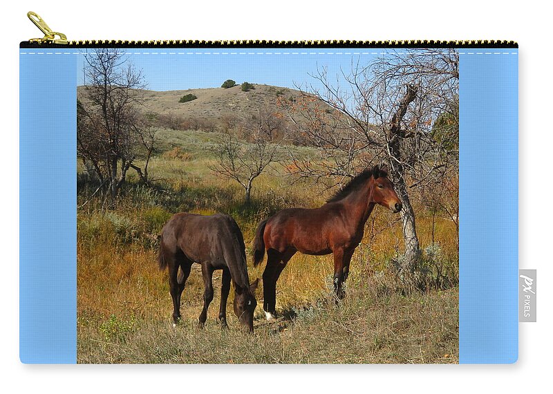 Horse Zip Pouch featuring the photograph Fall Grazing by Katie Keenan