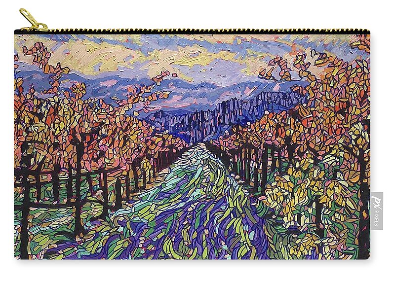 Fall In The Vineyard Zip Pouch featuring the painting Fall in the vineyard by Therese Legere