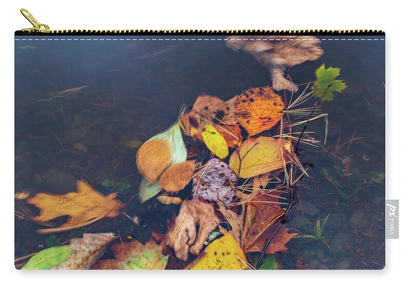 Fall Zip Pouch featuring the photograph Fall Leaves On The Water by Amelia Pearn