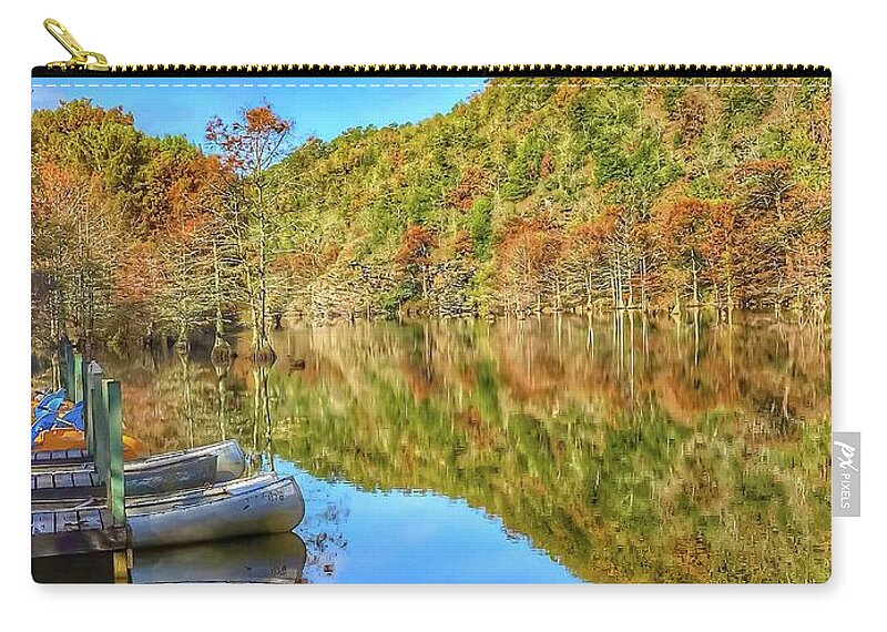 Canoes Zip Pouch featuring the photograph Fall Reflections by Pam Rendall