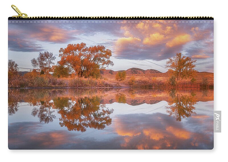 Fall Colors Zip Pouch featuring the photograph Fall Sunrise at the Pond by Darren White