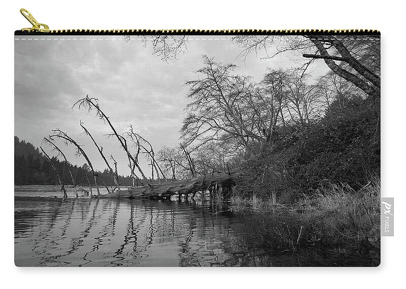 Salmon River Zip Pouch featuring the photograph Fallen Tree at the Mouth of the Salmon River by John Parulis