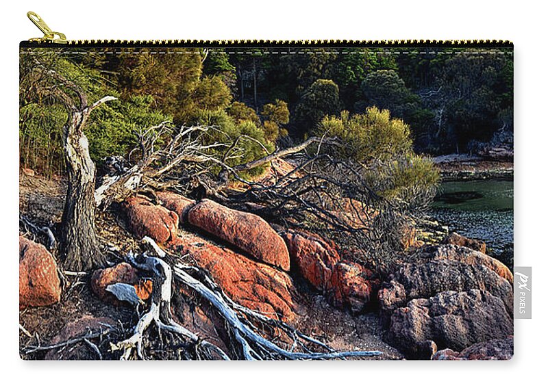 Fallen Zip Pouch featuring the photograph Fallen tree pano by Andrei SKY