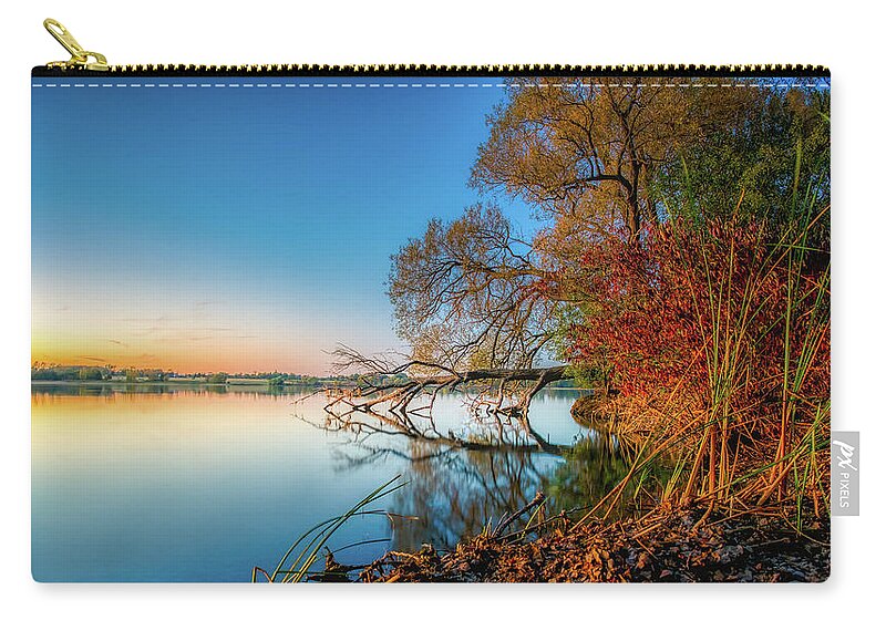 Trees Zip Pouch featuring the photograph Fallen Tree Reflection by Dee Potter