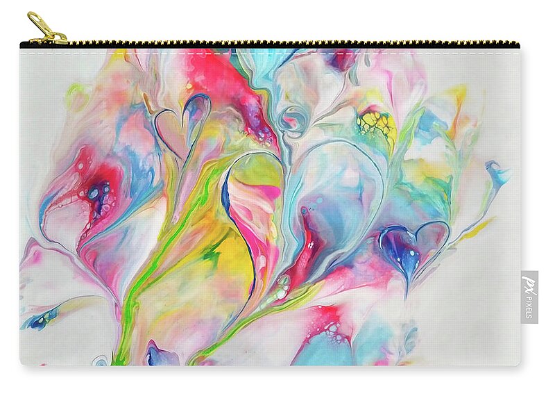Rainbow Colors Hearts Abstract Acrylic Zip Pouch featuring the painting Family by Deborah Erlandson