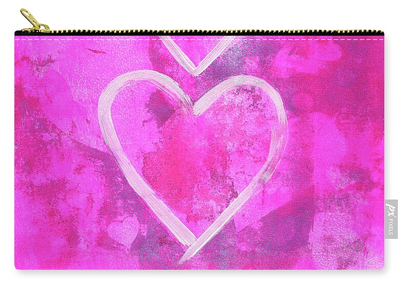 Heart Zip Pouch featuring the painting Family of hearts on pink by Karen Kaspar