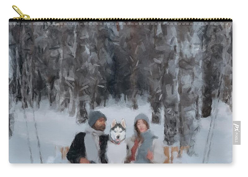 Family On Winter Swing Zip Pouch featuring the painting Famiy on Winter Swing by Gary Arnold