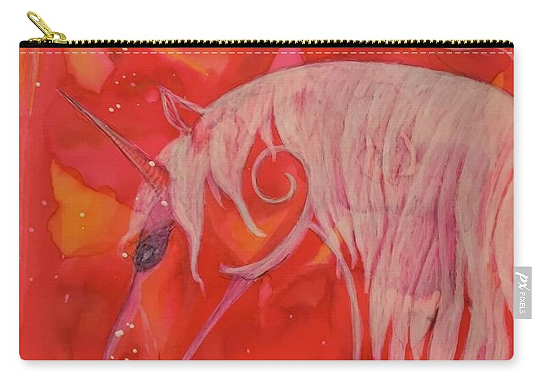 Unicorn Carry-all Pouch featuring the painting Fanciful Unicorn and Hearts by Sandy Rakowitz