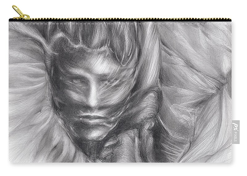 Female Zip Pouch featuring the drawing Fantasma, pencil on paper by Adriana Mueller