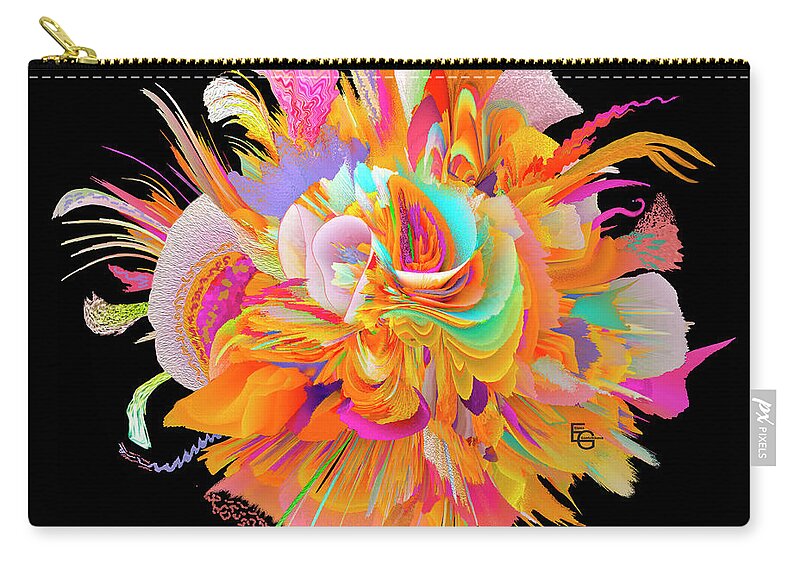 Flower Zip Pouch featuring the mixed media Fantasy flower in rainbow colors 03.03.2023 by Elena Gantchikova
