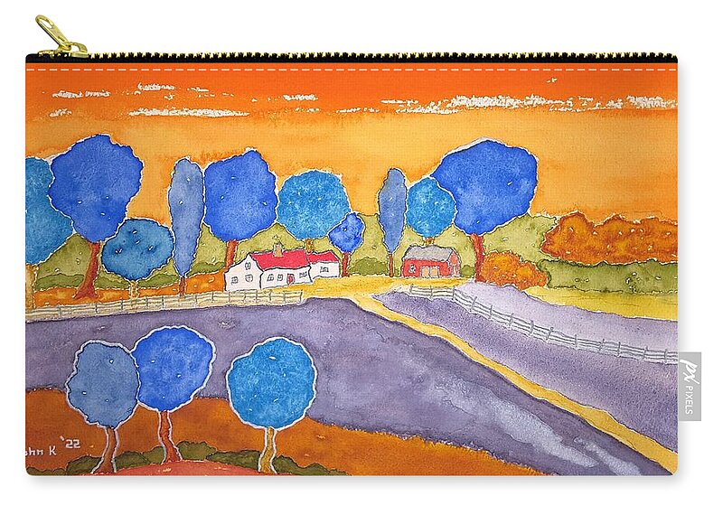 Watercolor Zip Pouch featuring the painting Faraway Farm by John Klobucher