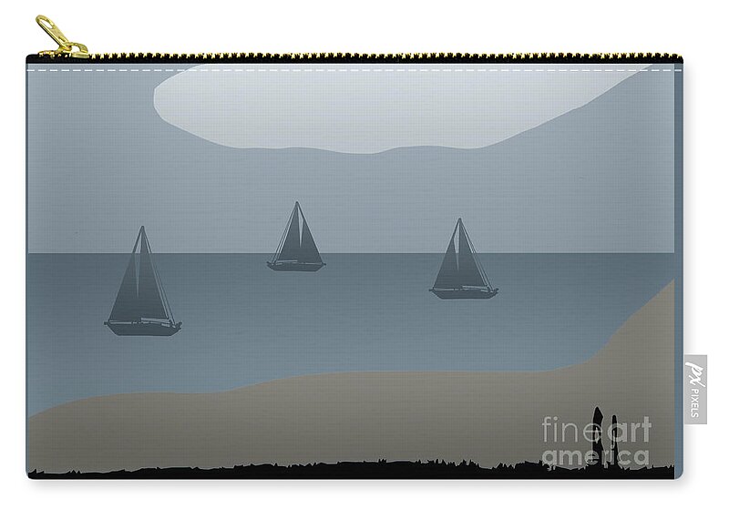 Beach Zip Pouch featuring the digital art Father and Son Walk the Beach by Kirt Tisdale