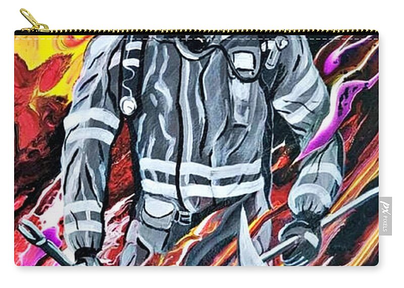 Fire Zip Pouch featuring the painting Fearless by Emanuel Alvarez Valencia