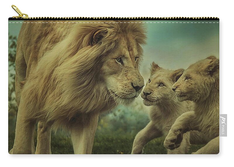 Lion Zip Pouch featuring the photograph Fearless Father by Carrie Ann Grippo-Pike