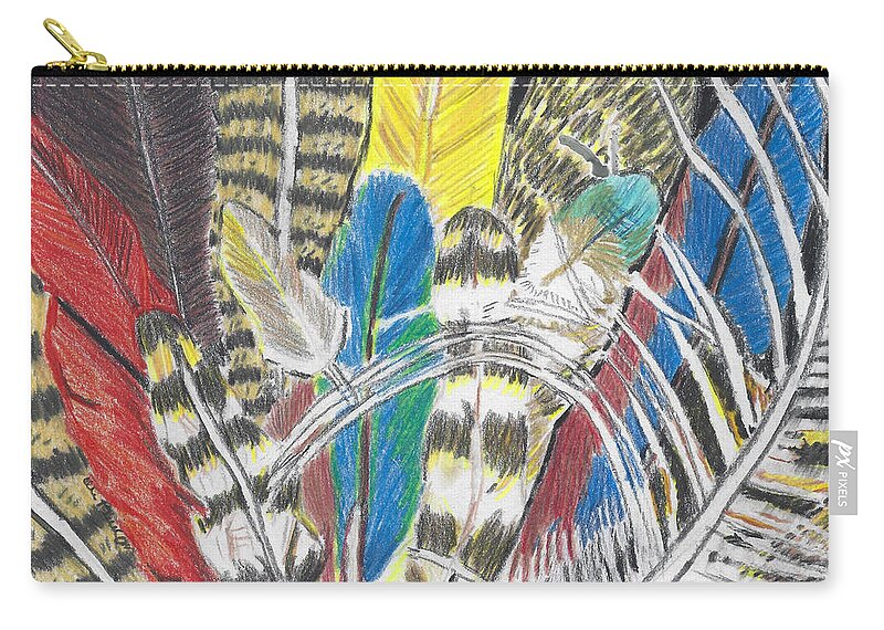 Feathers Zip Pouch featuring the drawing Feathers Colorful Hand Drawn Colored Pencil Drawing of Bird Plumage by Ali Baucom