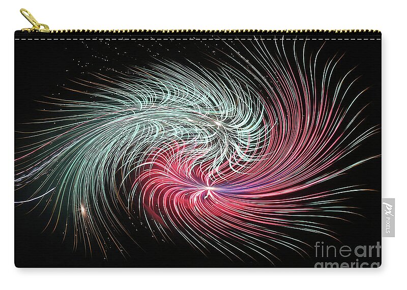 Feather; Feathers; Twists; Swirls; Colors; Black; Red; Blue; Green; Cyan; Fireworks; Digital Art; Photo Manipulation Carry-all Pouch featuring the digital art Feathers by Tina Uihlein