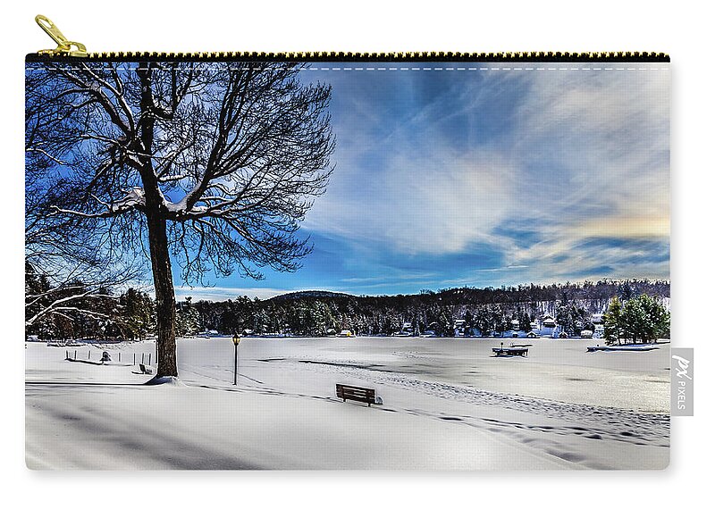 February In Old Forge Zip Pouch featuring the photograph February in Old Forge by David Patterson