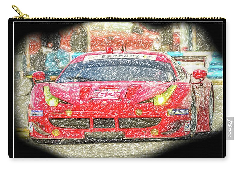 Ferrari Zip Pouch featuring the drawing Ferrari 458 race sketch by Darrell Foster