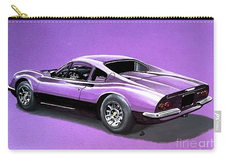Ferrari Carry-all Pouch featuring the painting Ferrari Dino Purple Acrylic Painting by Moospeed Art