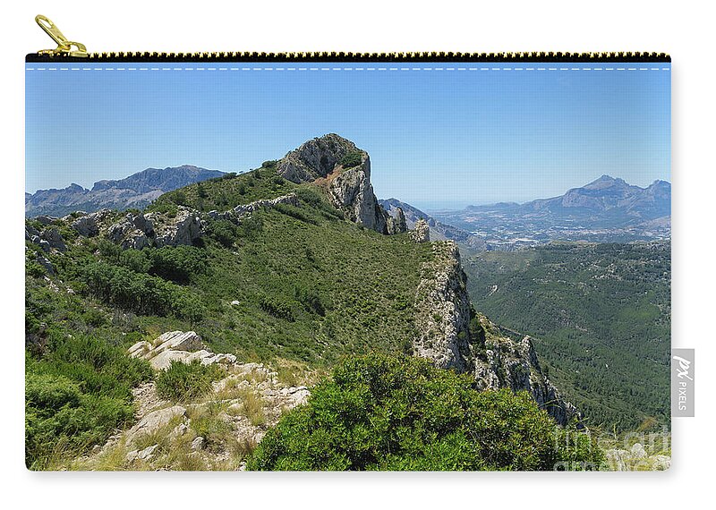 Mountain Zip Pouch featuring the photograph Ferrer mountain ridge and view of Puig Campana by Adriana Mueller