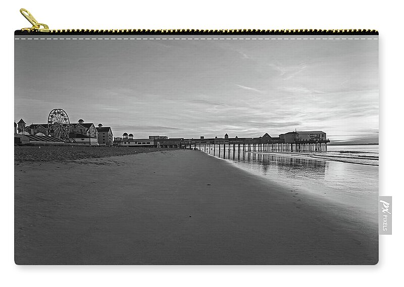 Old Zip Pouch featuring the photograph Ferris Wheel on the Beach Old Orchard Beach Maine Sunrise Pier Black and White by Toby McGuire