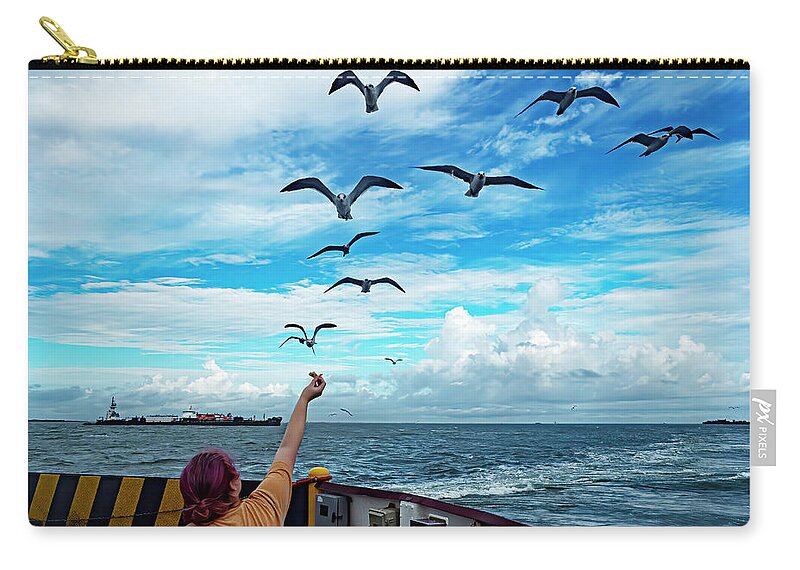 Galveston Zip Pouch featuring the photograph Ferry Ride by Jerry Connally