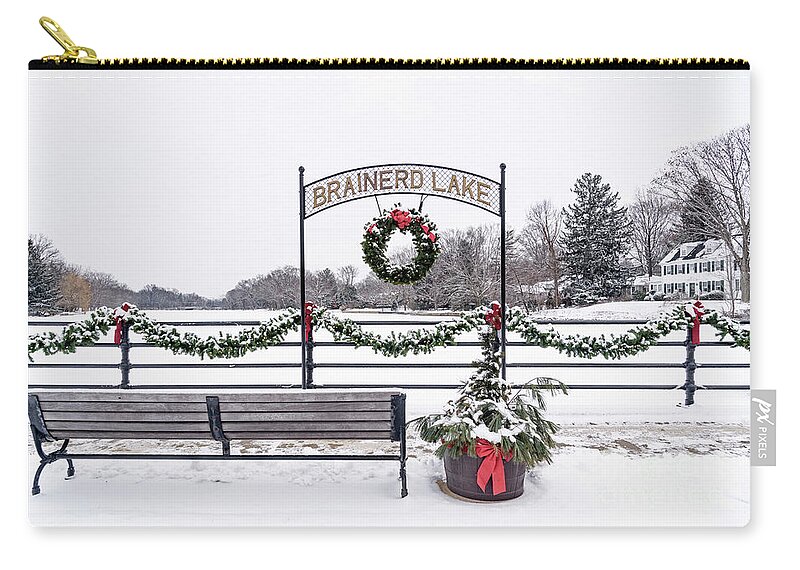 Christmas Zip Pouch featuring the photograph Festive Brainerd Lake by Debra Fedchin