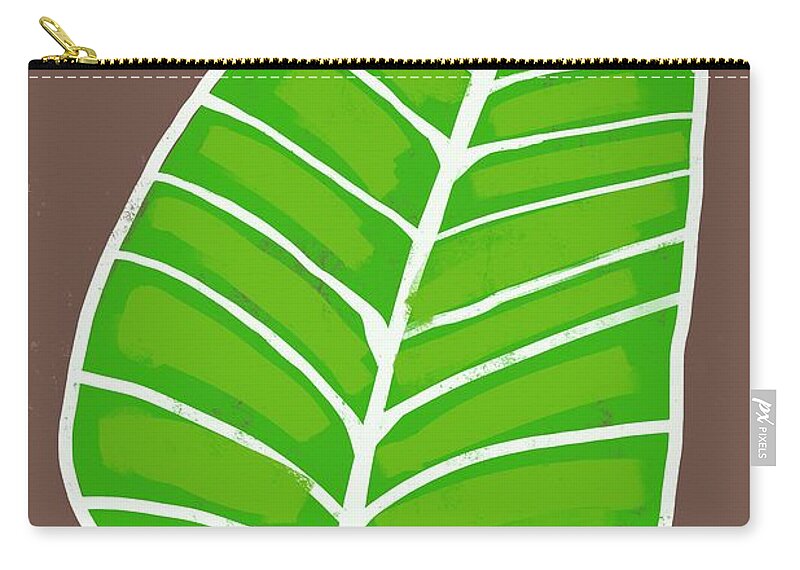 Feuilles Zip Pouch featuring the digital art Feuilles 5 - Playful, Modern, Abstract Painting - Green and Saddle by Studio Grafiikka