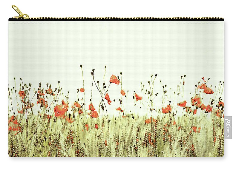 Field Of Coral Poppies Zip Pouch featuring the digital art Field of Coral Poppies by Susan Maxwell Schmidt
