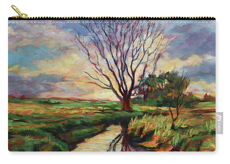 Oil Zip Pouch featuring the painting Field With Stream 3 by David Dorrell