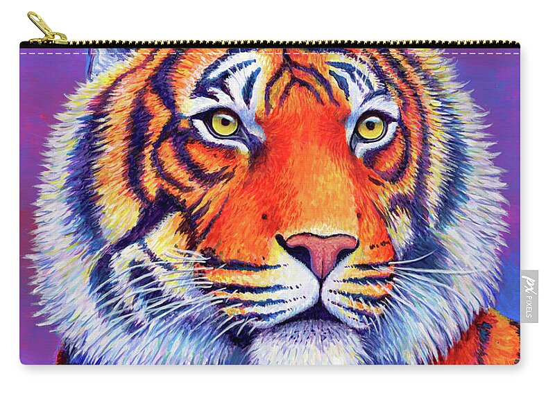 Tiger Carry-all Pouch featuring the painting Fiery Beauty - Colorful Bengal Tiger by Rebecca Wang