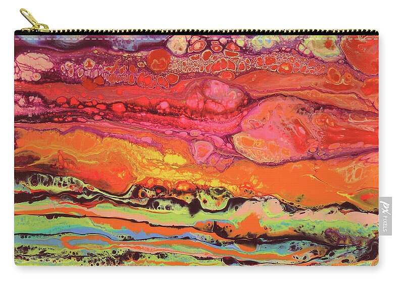 Ocean Zip Pouch featuring the painting Fiery Ocean Sunset by Zan Savage