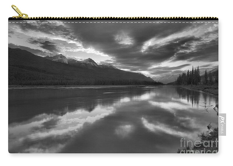 Beauty Creek Zip Pouch featuring the photograph Fiery Skies Over Beauty Creek Black And White by Adam Jewell