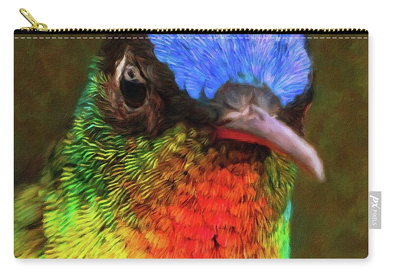 Hummingbird Zip Pouch featuring the painting Fiery-Throated Hummingbird by Russ Harris