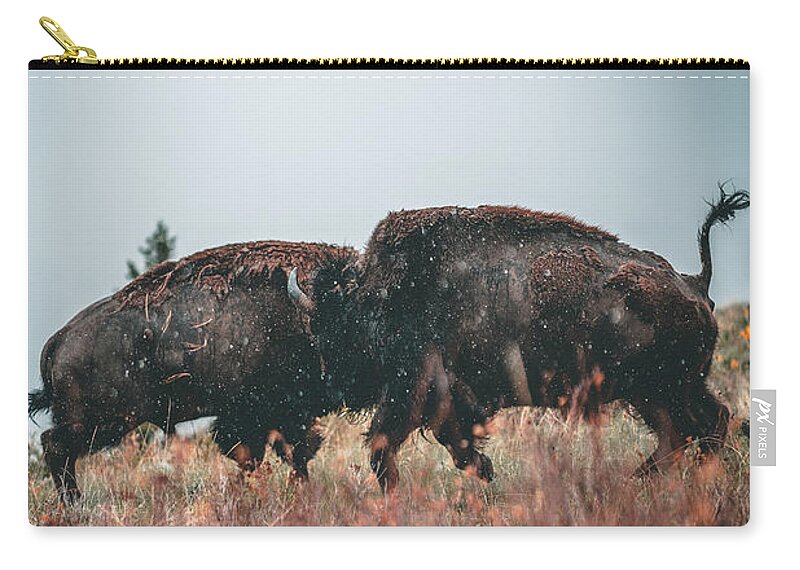  Zip Pouch featuring the photograph Fighting Bison by William Boggs