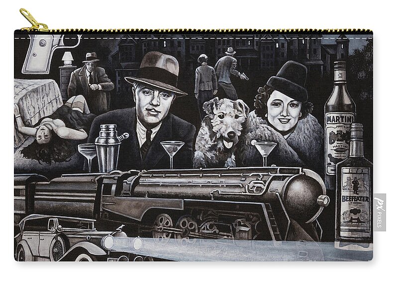 Nick And Nora Charles Zip Pouch featuring the painting Film Noir 1930's by Michael Frank