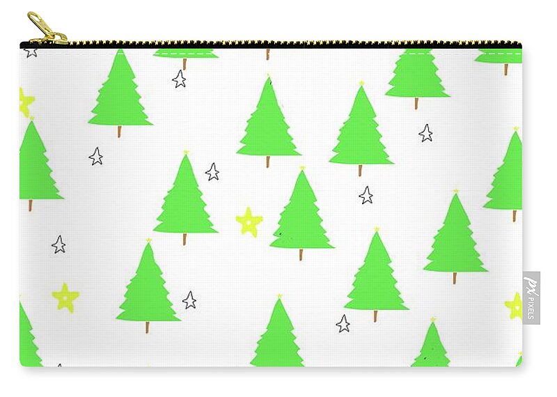 Trees Zip Pouch featuring the digital art Fir Trees And Stars by Ashley Rice