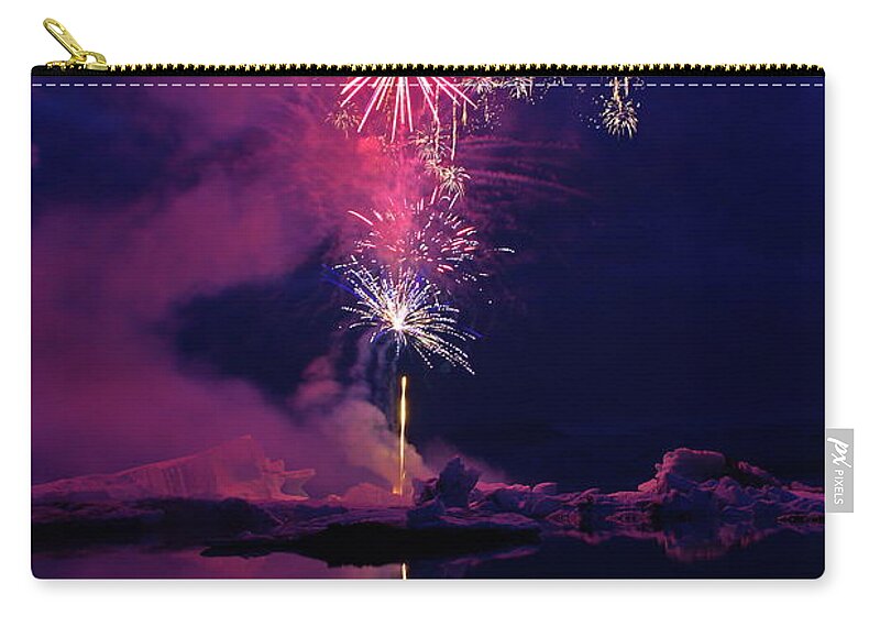 Fireworks Zip Pouch featuring the photograph Fire and ice #1 by Christopher Mathews