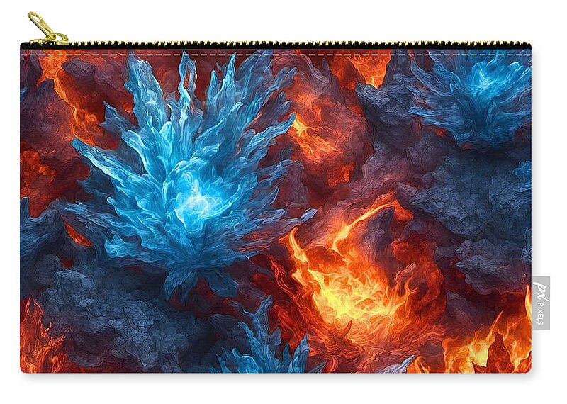 Ai Zip Pouch featuring the digital art Fire and Ice Abstract 2023v4 by Cindy's Creative Corner