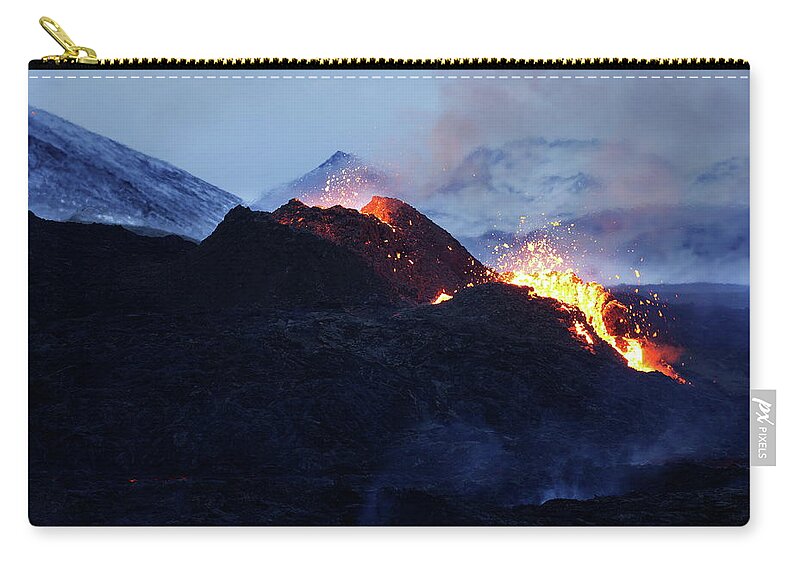 Volcano Zip Pouch featuring the photograph Fire and ice #1 #1 by Christopher Mathews