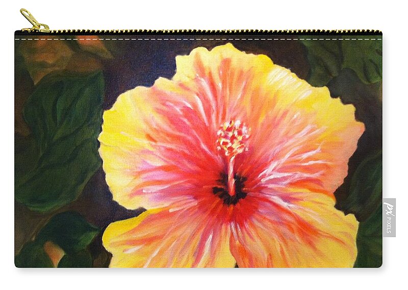 Hibiscus Zip Pouch featuring the painting Fire Dancer by Juliette Becker