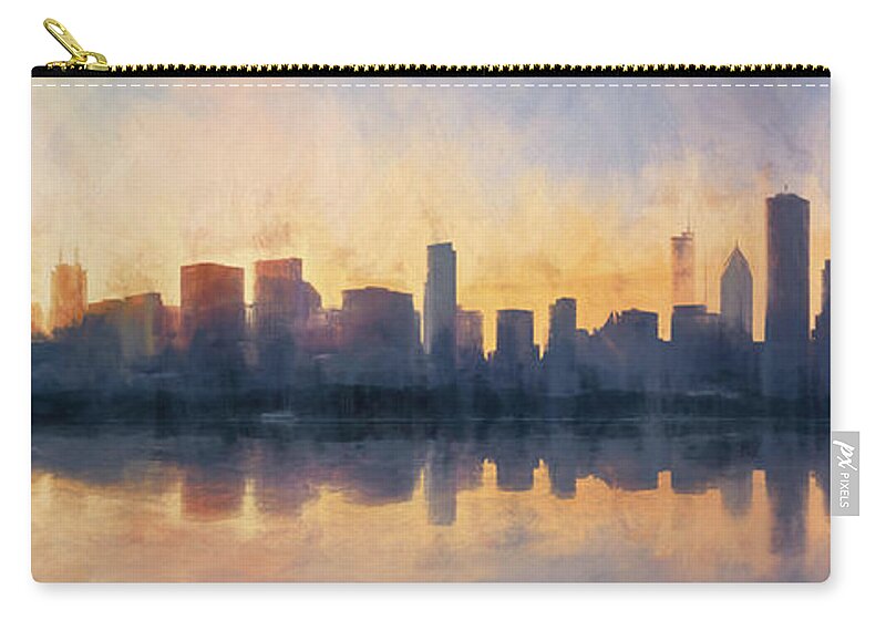 Chicago Zip Pouch featuring the photograph Fire in the Sky Chicago at Sunset by Scott Norris