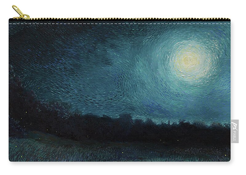Moon Zip Pouch featuring the painting Fireflies and Moonlight by Charles Owens