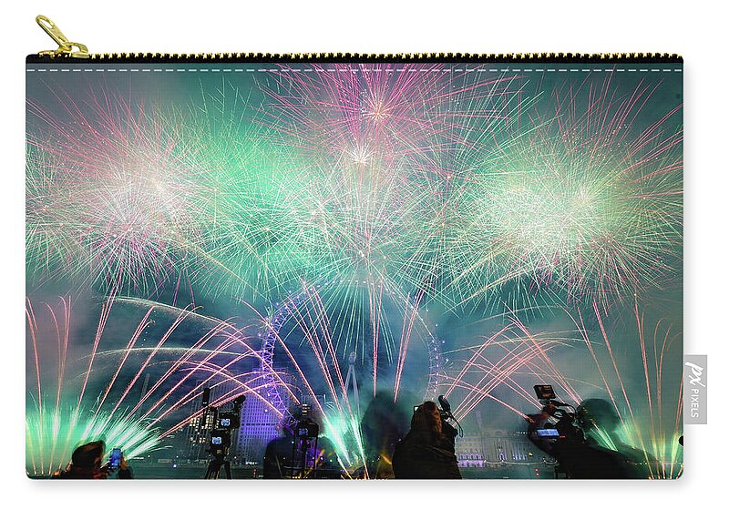 Fireworks Zip Pouch featuring the photograph Fireworks at New years Eve by Andrew Lalchan