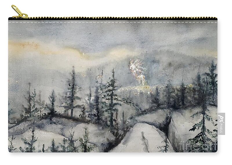 Black Cap Zip Pouch featuring the painting Fireworks from Black Cap by Merana Cadorette