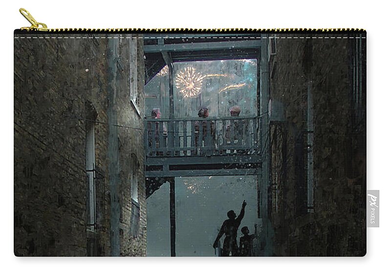 Fireworks Zip Pouch featuring the painting Fireworks on a Chicago Porch by Glenn Galen
